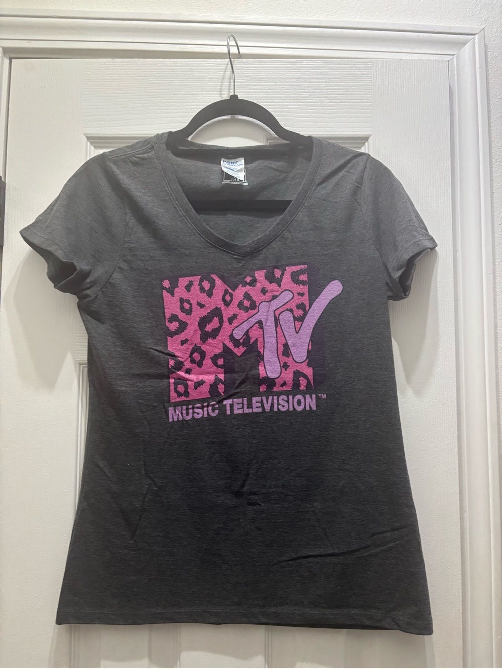 MTV Pink Leopard Logo V-Neck Tee
